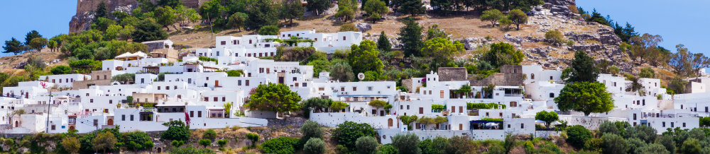 Lindos with the castle above on the Greek Island of Rhodes
